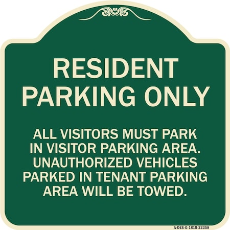 Signmission Parking Resident Parking Only Heavy-Gauge Aluminum Architectural Sign, 18" x 18", G-1818-23358 A-DES-G-1818-23358